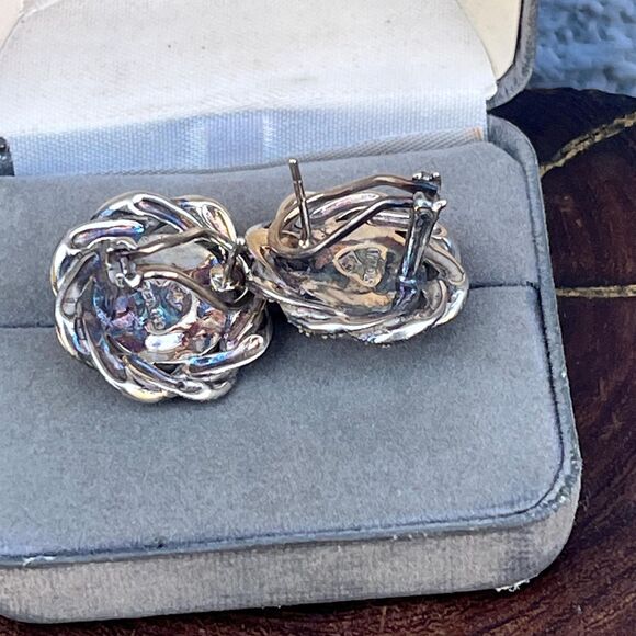 Vintage Marcasite Judith Jack Earrings in Sterling Silver Faux Peal Large Studs - Picture 3 of 8